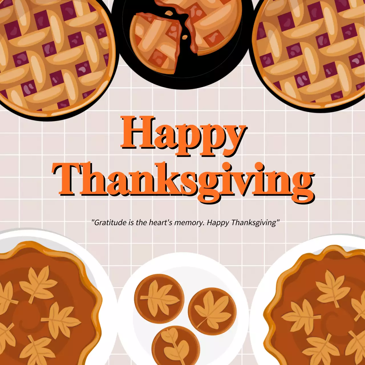 소셜 미디어 인사말 개념을 위한 Apple Pie 및 Pumpkin Pie를 사용한 즐거운 추수감사절