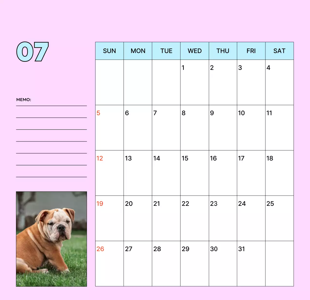 베이지 아기자기한 반려동물 달력