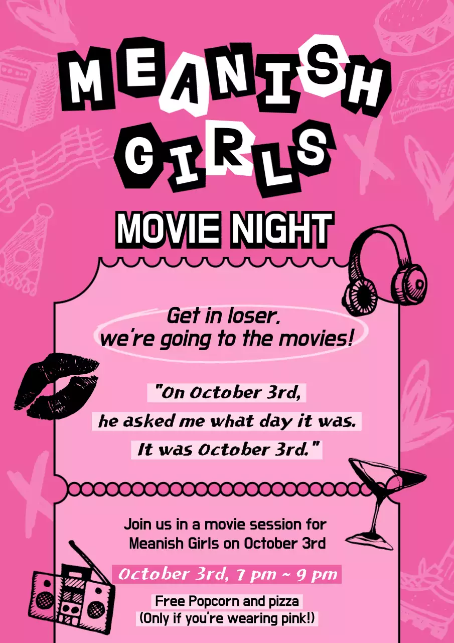 Pink Retro Movie Invitation Poster