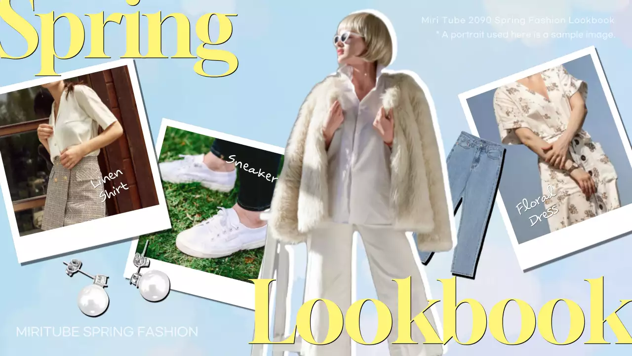 하늘색과 노란색의 봄맞이 패션 소개