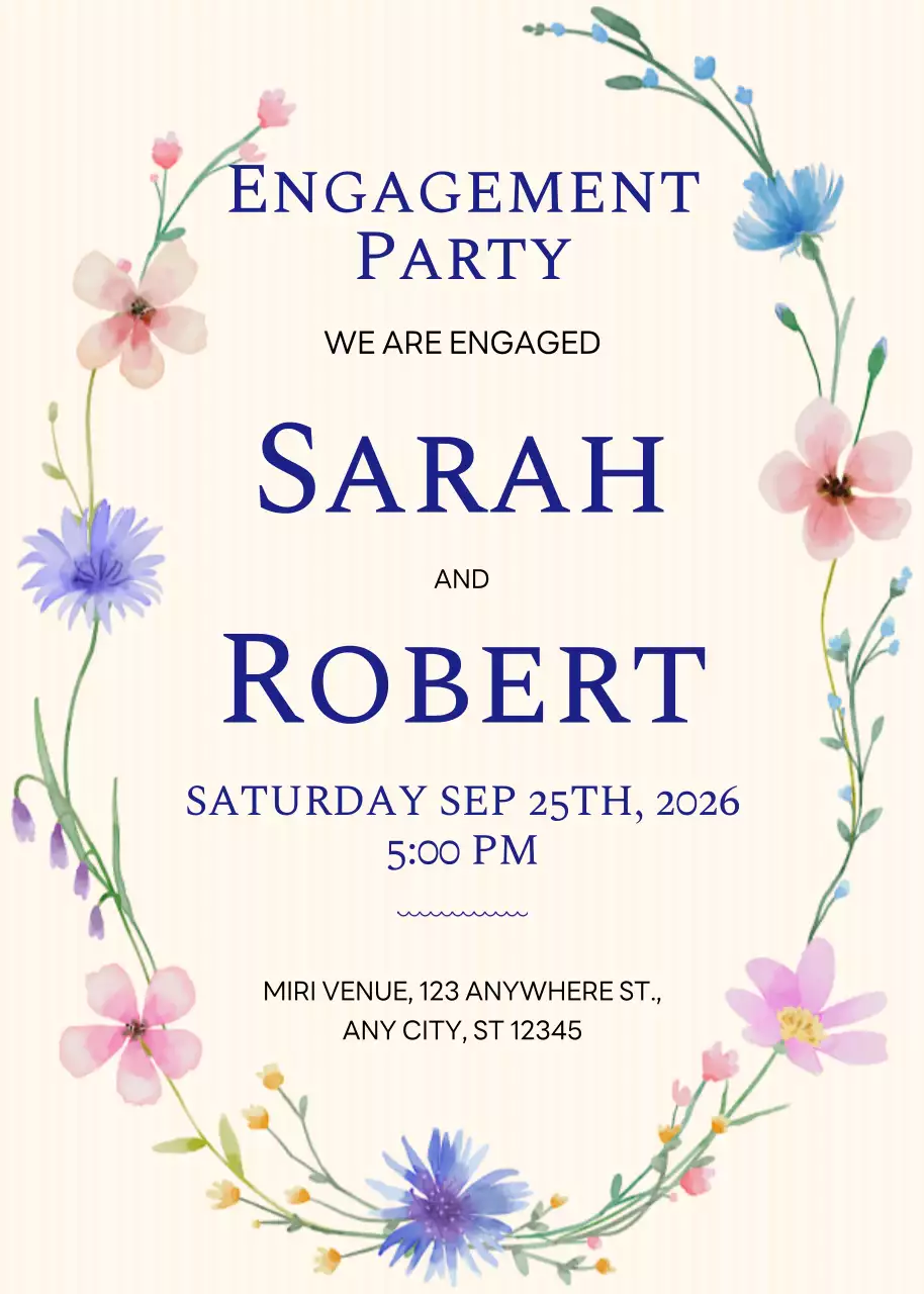 Convite de festa de noivado romântico bege