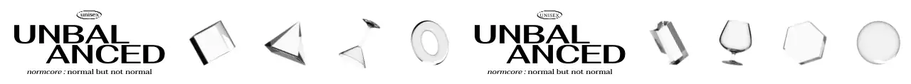 검정색과 흰색의 유리 소품 사진이 있는 놈코어 패션 쇼핑몰 로고가 있는 심플한  디자인