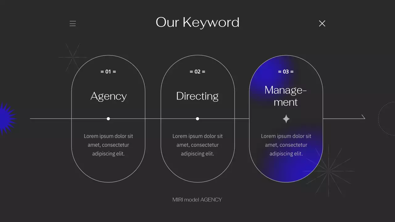 Portfolio with simple lines using purple accents on a black background