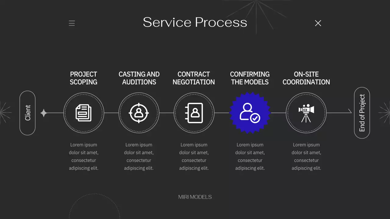 Portfolio with simple lines using purple accents on a black background
