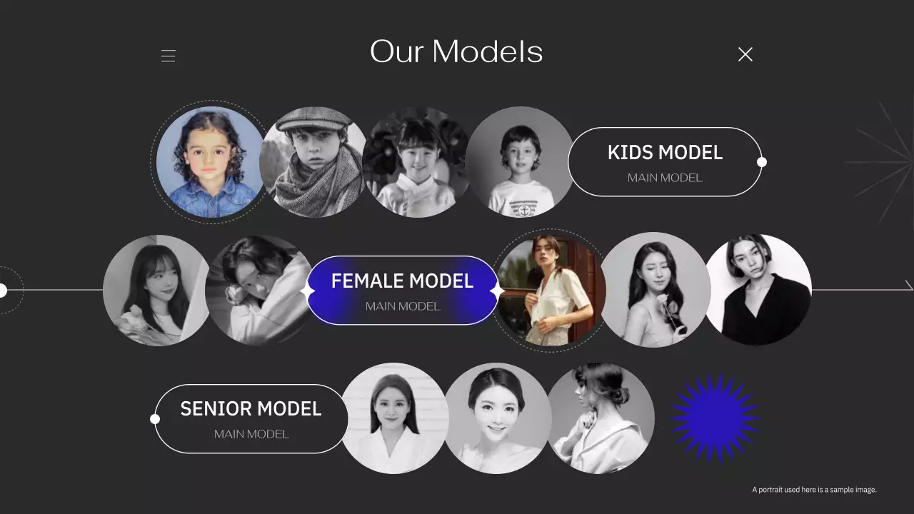 Portfolio with simple lines using purple accents on a black background