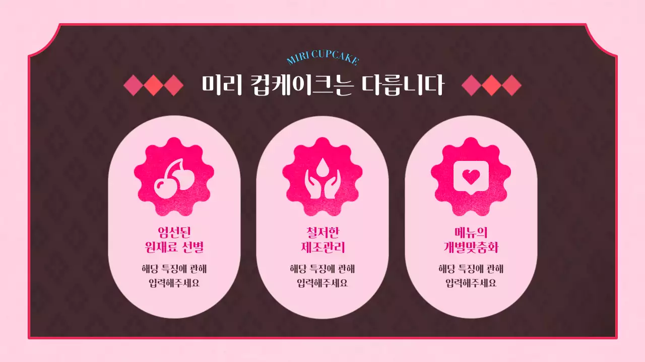 분홍색과 갈색의 빈티지 느낌의 컵케이크 사업구상계획서