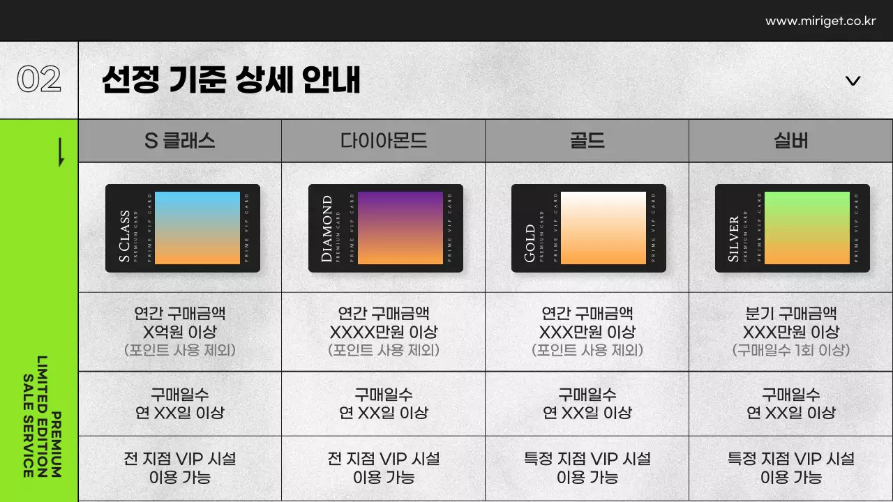 흑백과 연두색의 백화점 VIP 혜택 안내 프레젠테이션