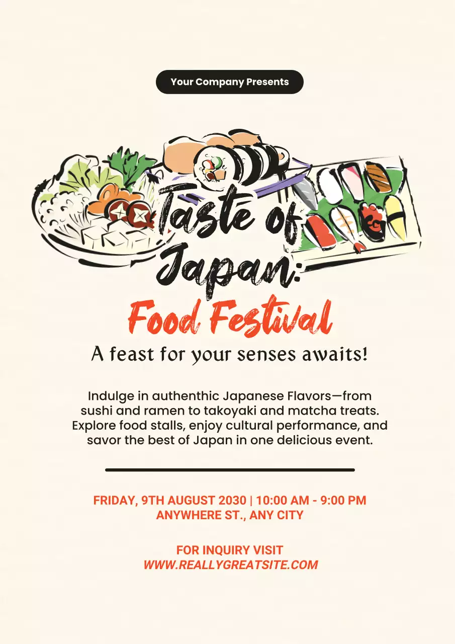 블랙 레드 베이지 푸드 페스티벌 전단지