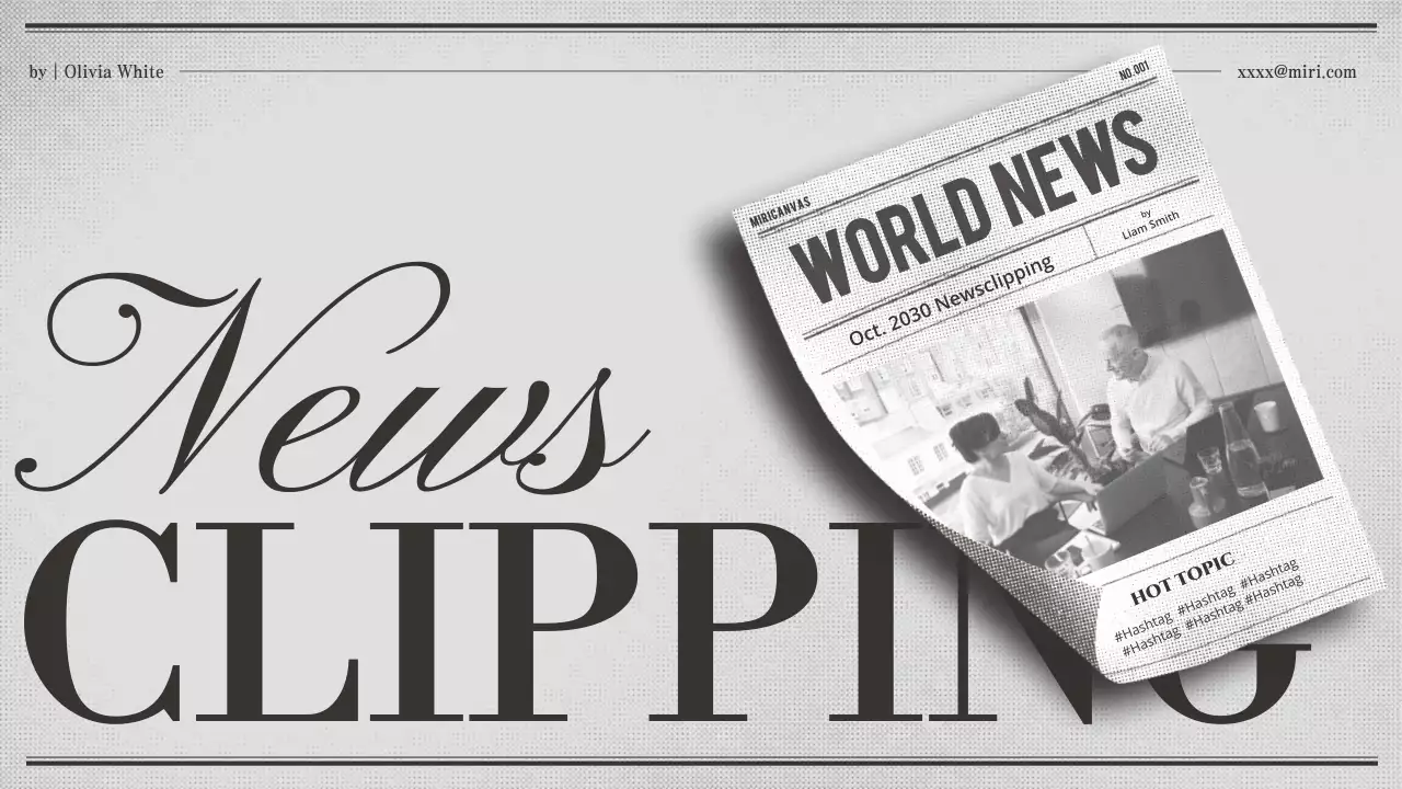 Newsclipping with a gray and red newspaper concept