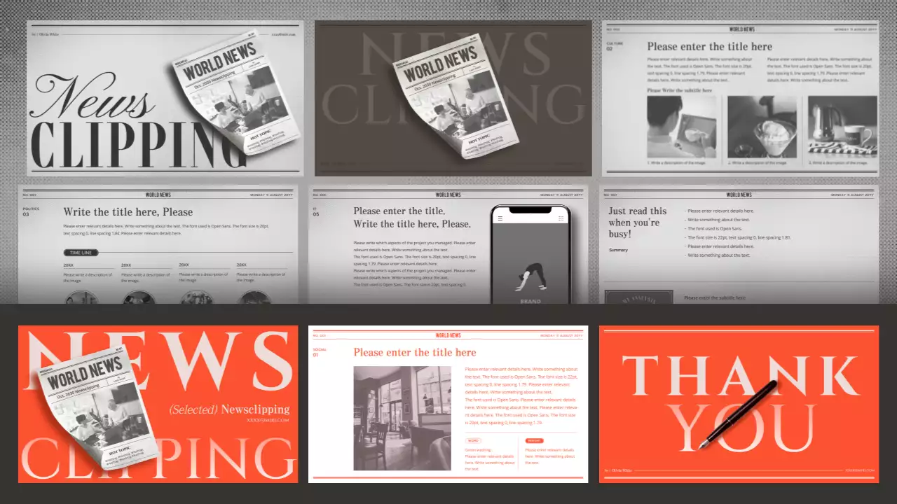 Newsclipping with a gray and red newspaper concept