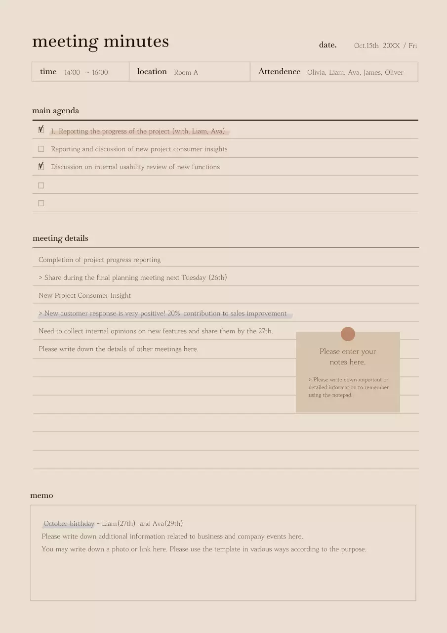 Beige Minimal Meeting Minutes Template