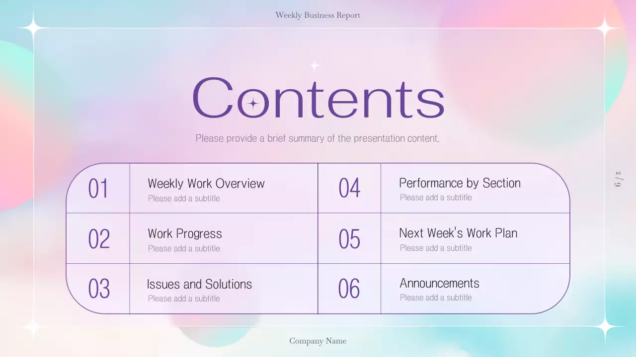 Simple and clean company weekly work report with mauve circles