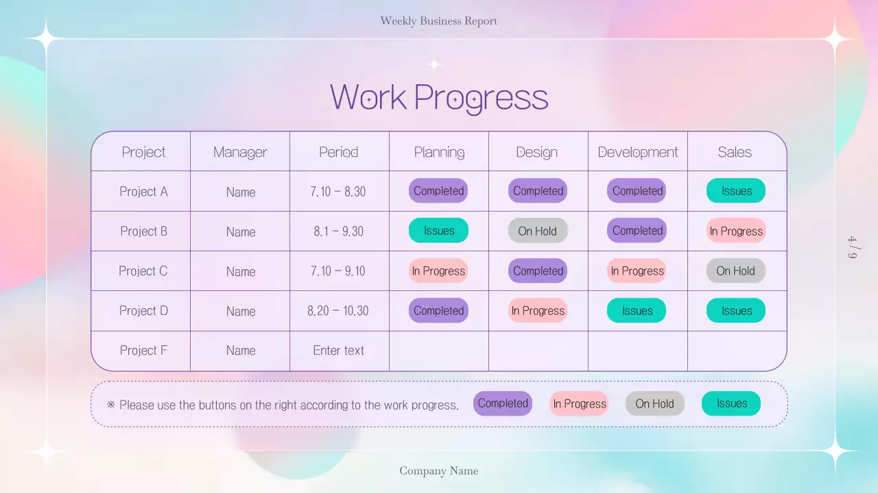 Simple and clean company weekly work report with mauve circles