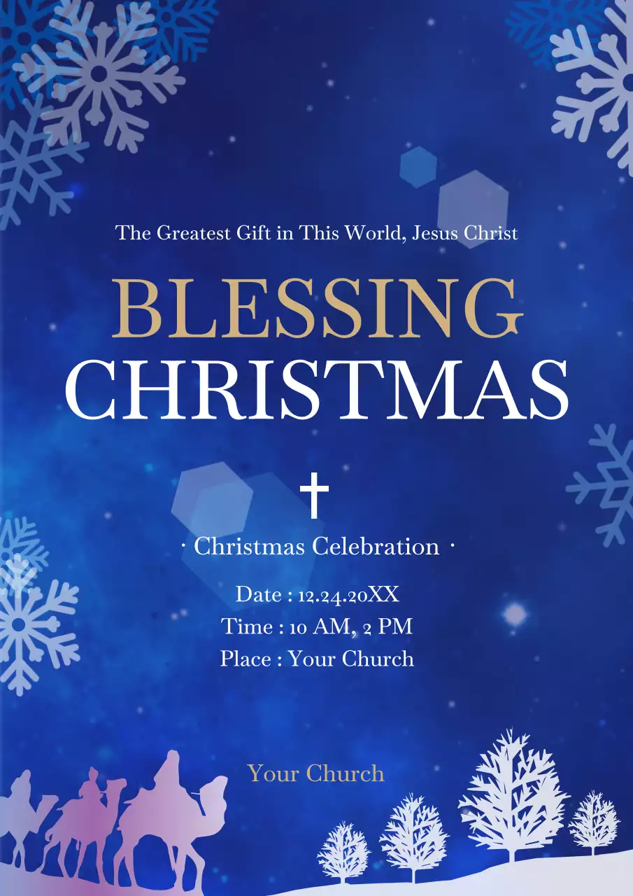 Blue Traditional Christmas Invitation Poster