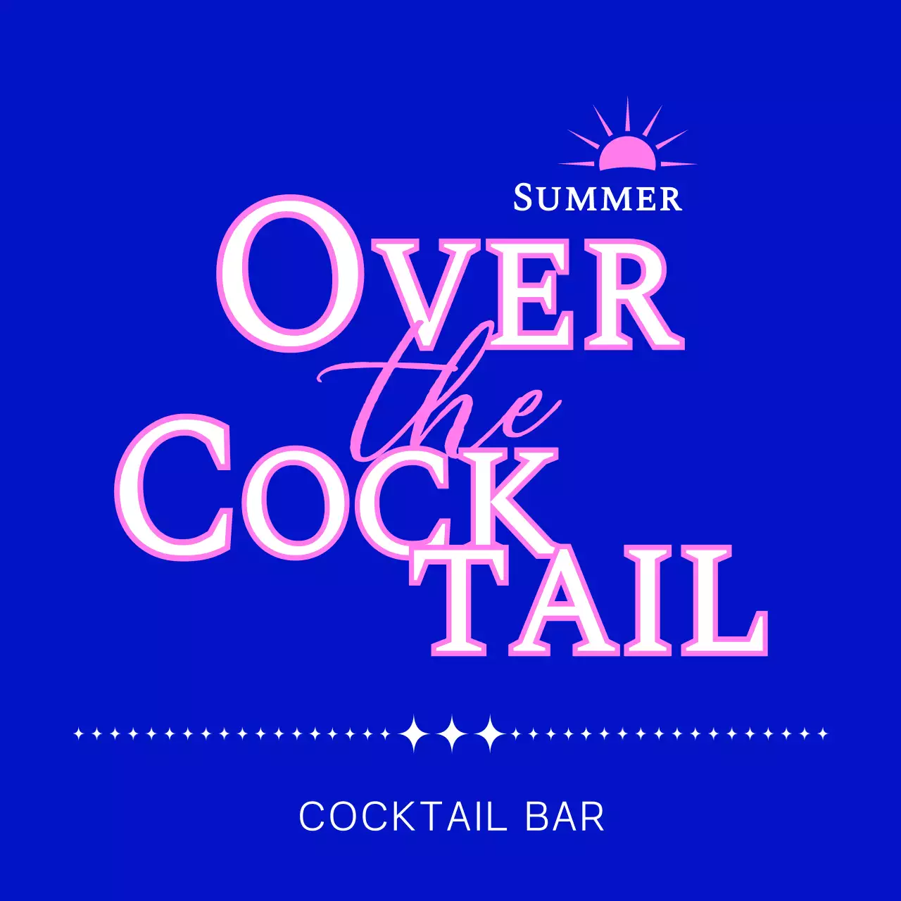 파란색과 핑크색의 태양 일러스트가 있는 칵테일 바 홍보용