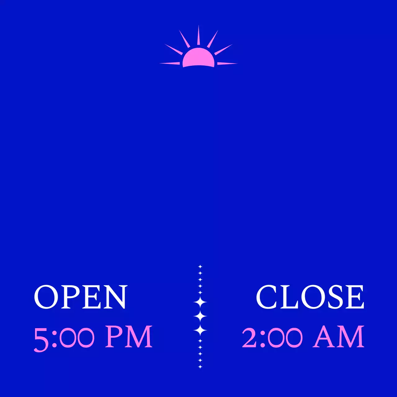 파란색과 핑크색의 태양 일러스트가 있는 칵테일 바 홍보용