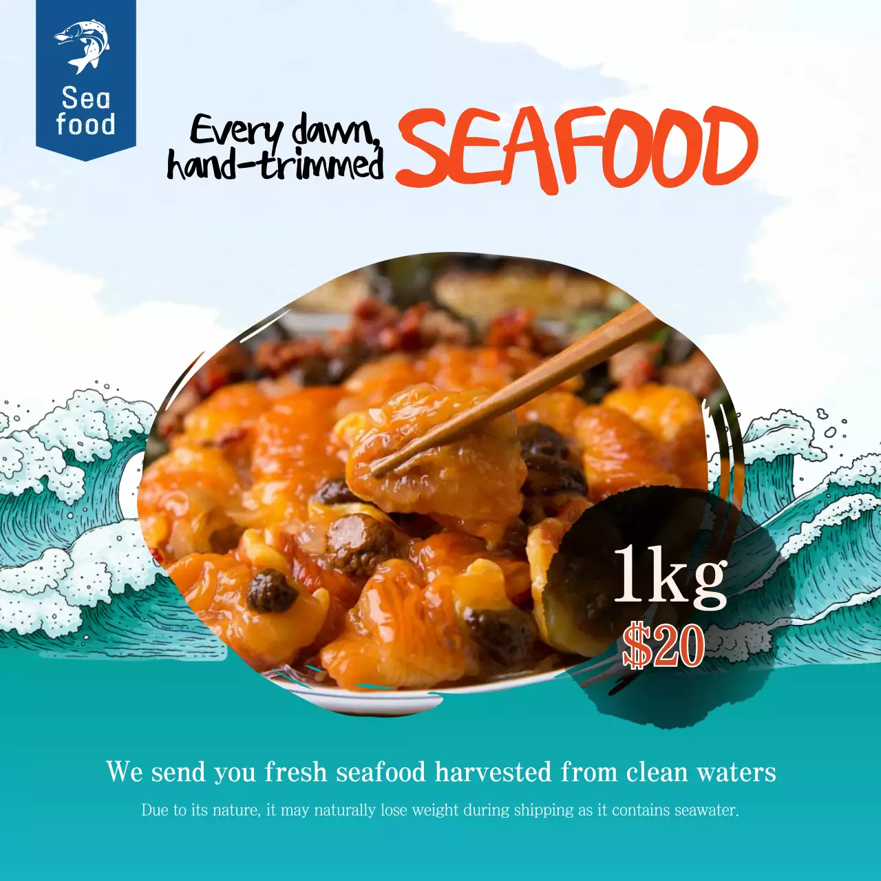 Teal Vintage Seafood Promotion Social Media Post