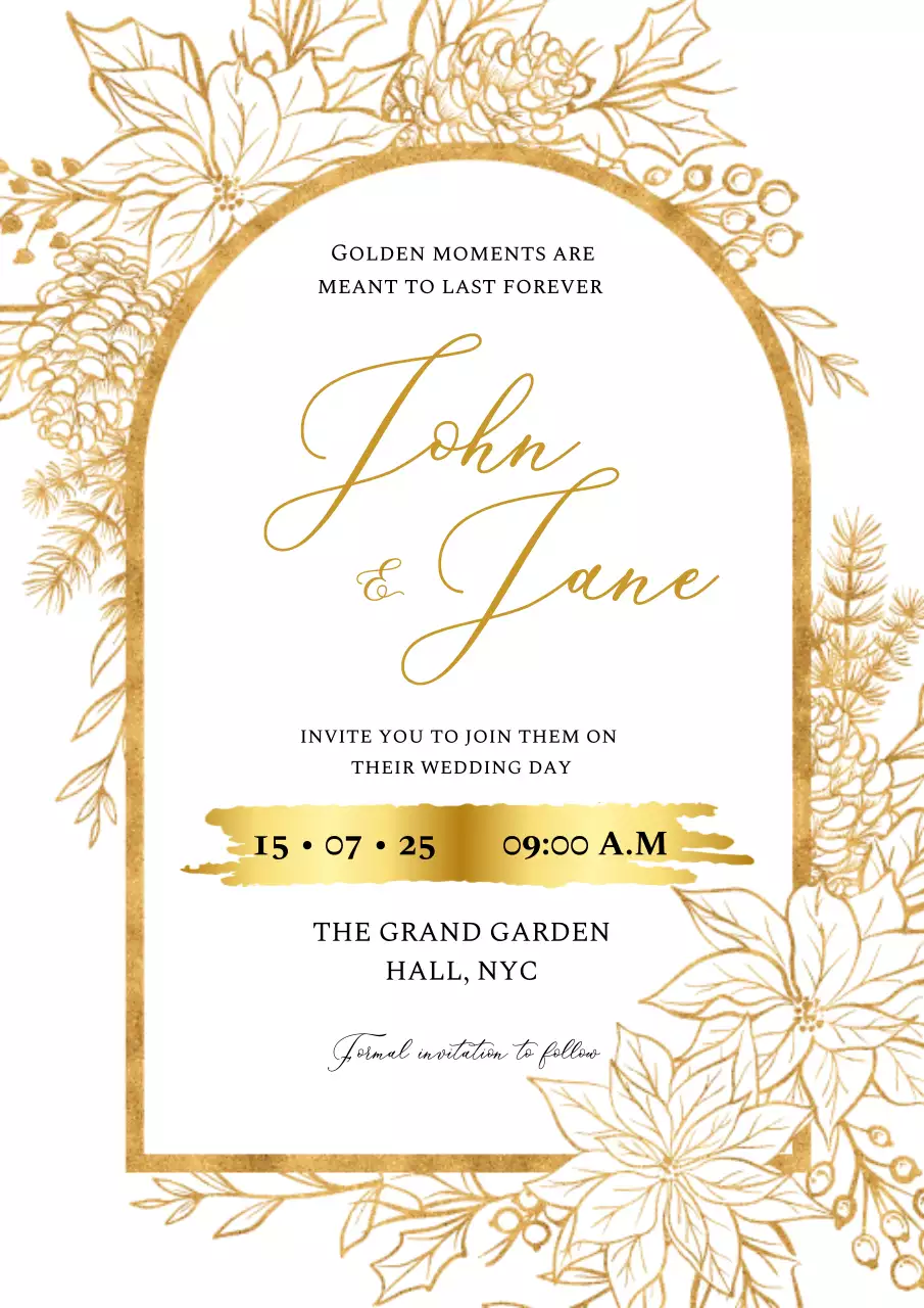 Minimalist Golden Frame Wedding Invitation with Elegant