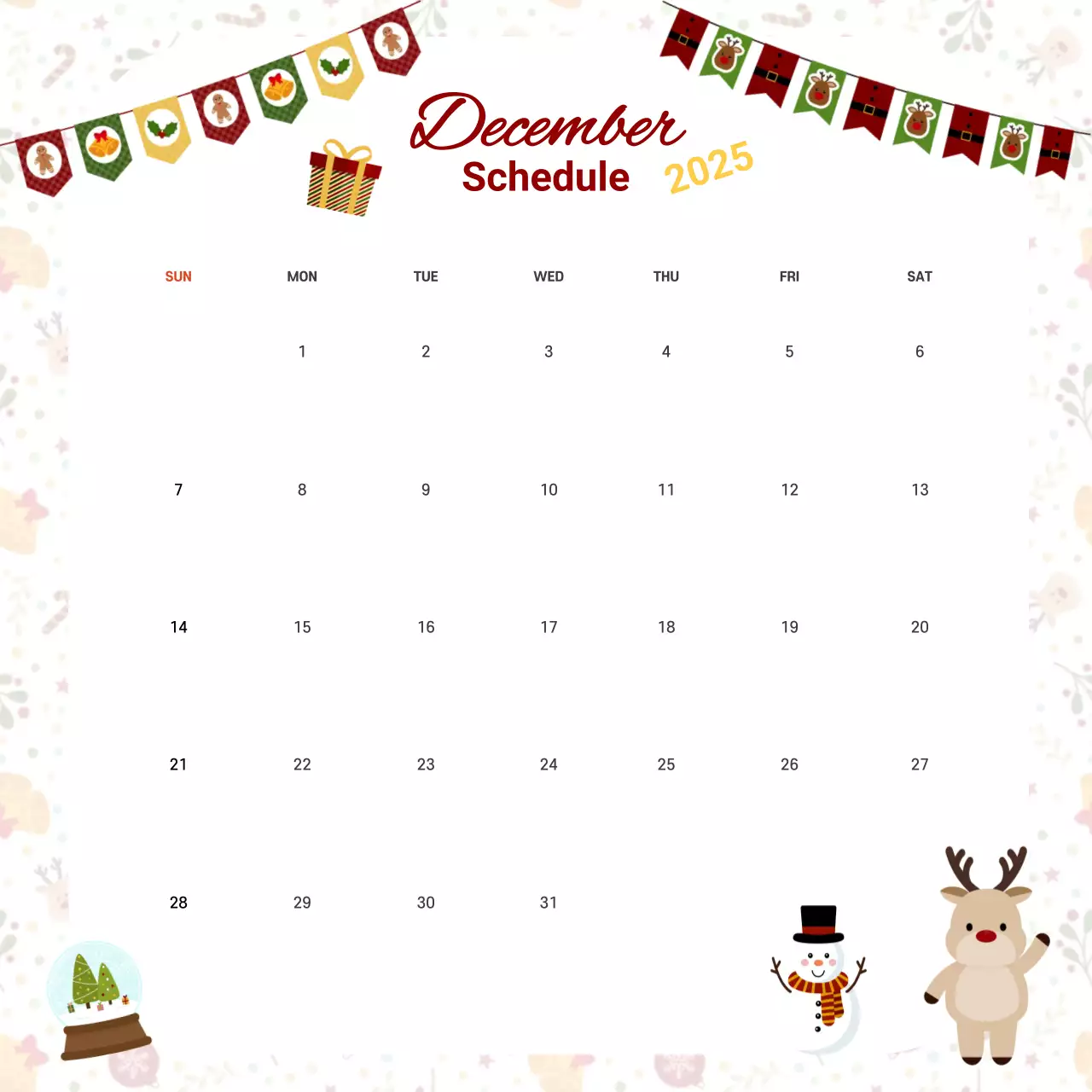 red festive calendar schedule