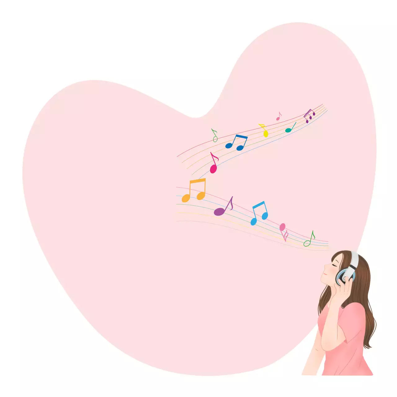 분홍색의 심플한 음악 듣는 소녀 필기 문구