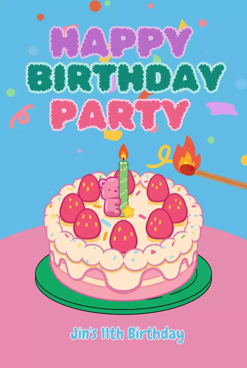 pink and blue cute birthday invitation