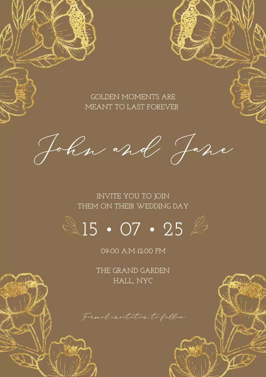 Elegant Golden Floral Wedding Invitation