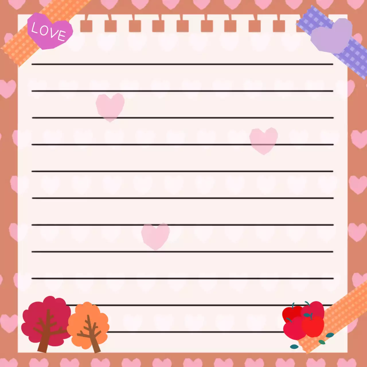 주황색 아기자기한 스티커 문구 프레임