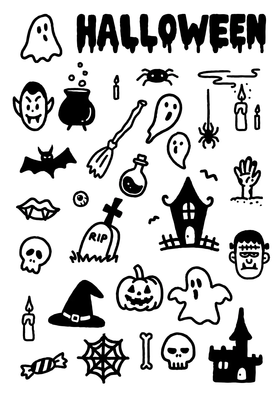 Vẽ đường nét Halloween cổ điển màu đen