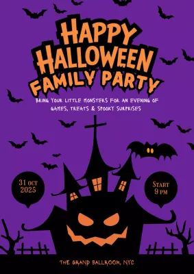 Spooky Fun Halloween Family Party Invitation in Purple and Orange