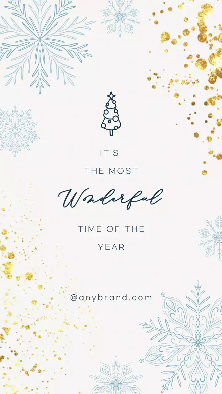 Merry Christmas and Happy New Year greeting card with doodle Christmas tree and blue snowflakes