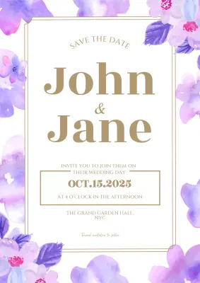 Elegant Purple and Gold Wedding Invitation