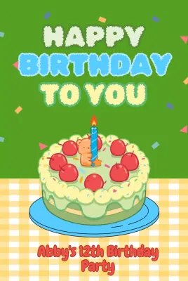 green and yellow cute birthday invitation