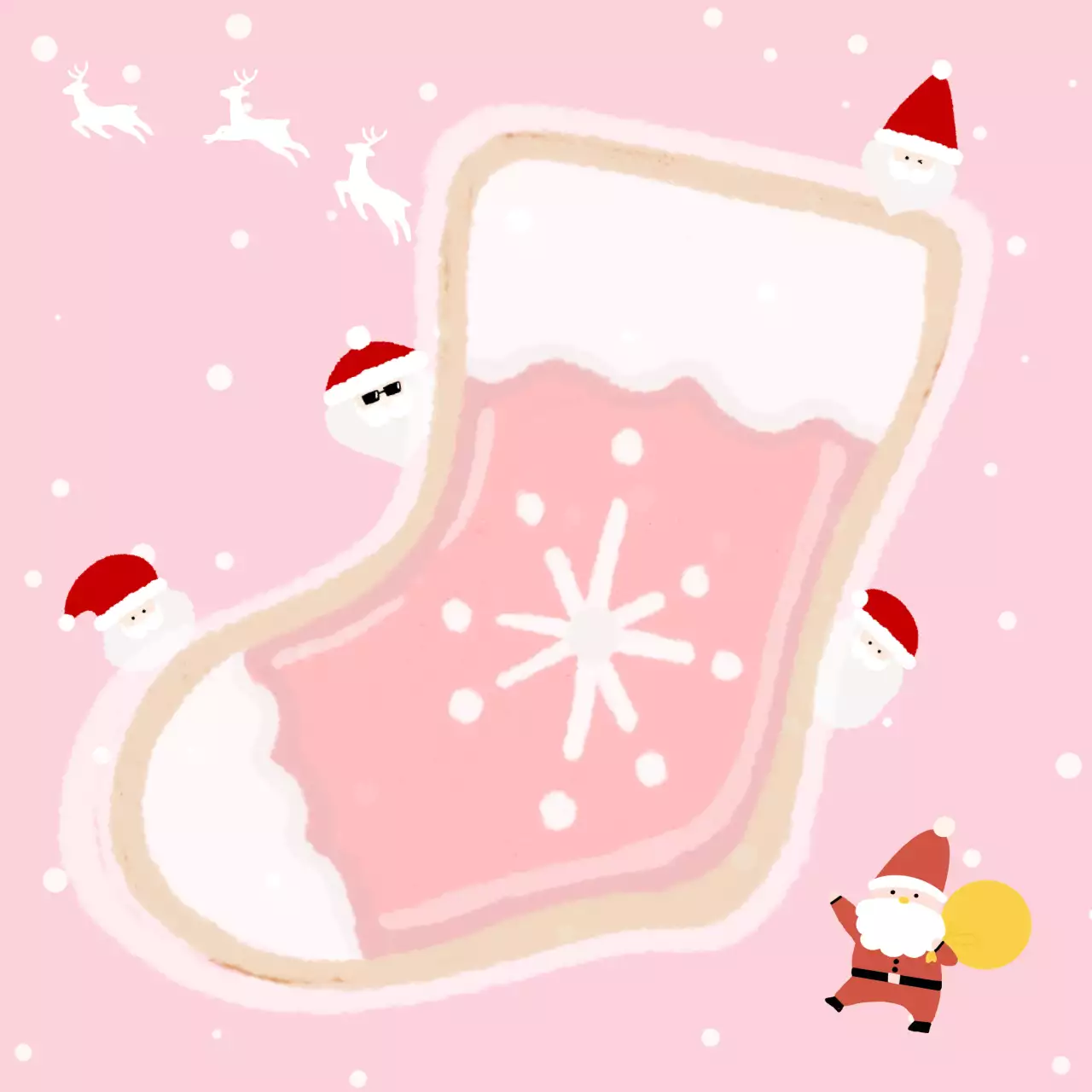 핑크 배경의 귀여운 크리스마스 양말