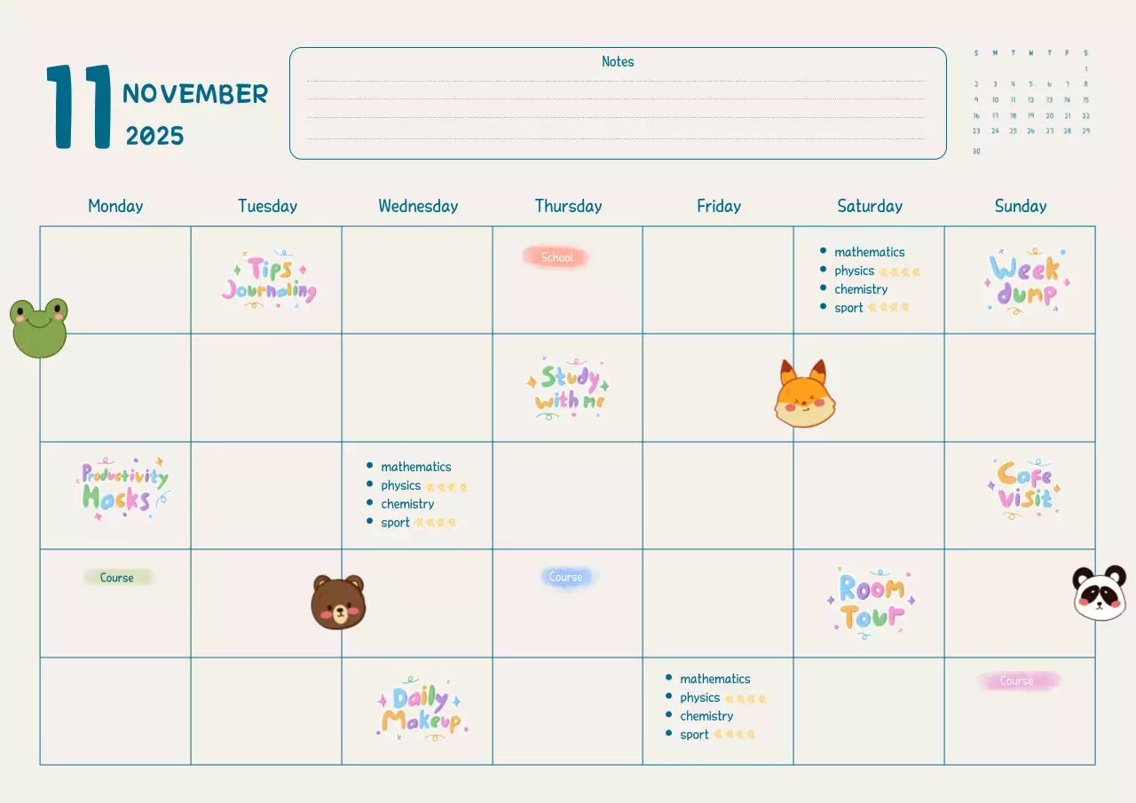 beige cute planner calendar