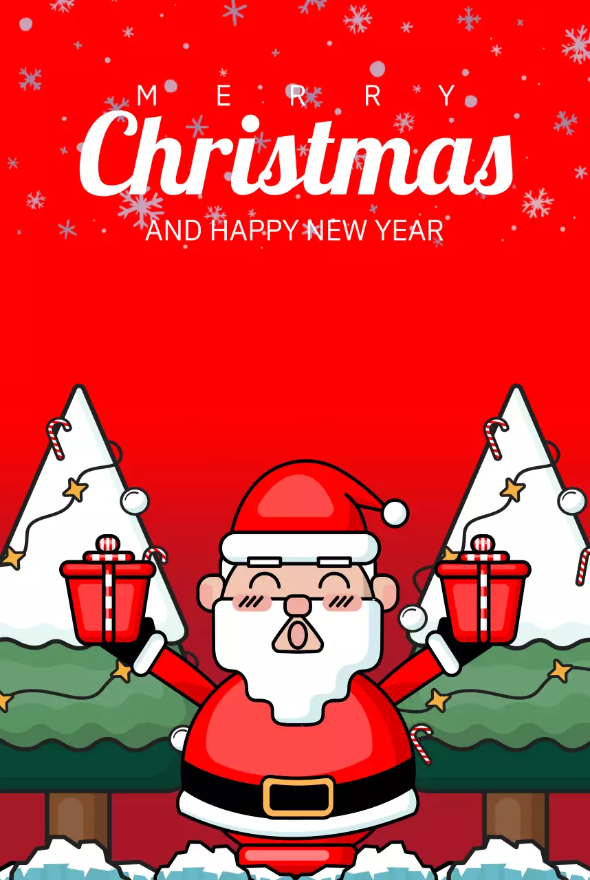 Red White Illustrative Merry Christmas And Happy New Year