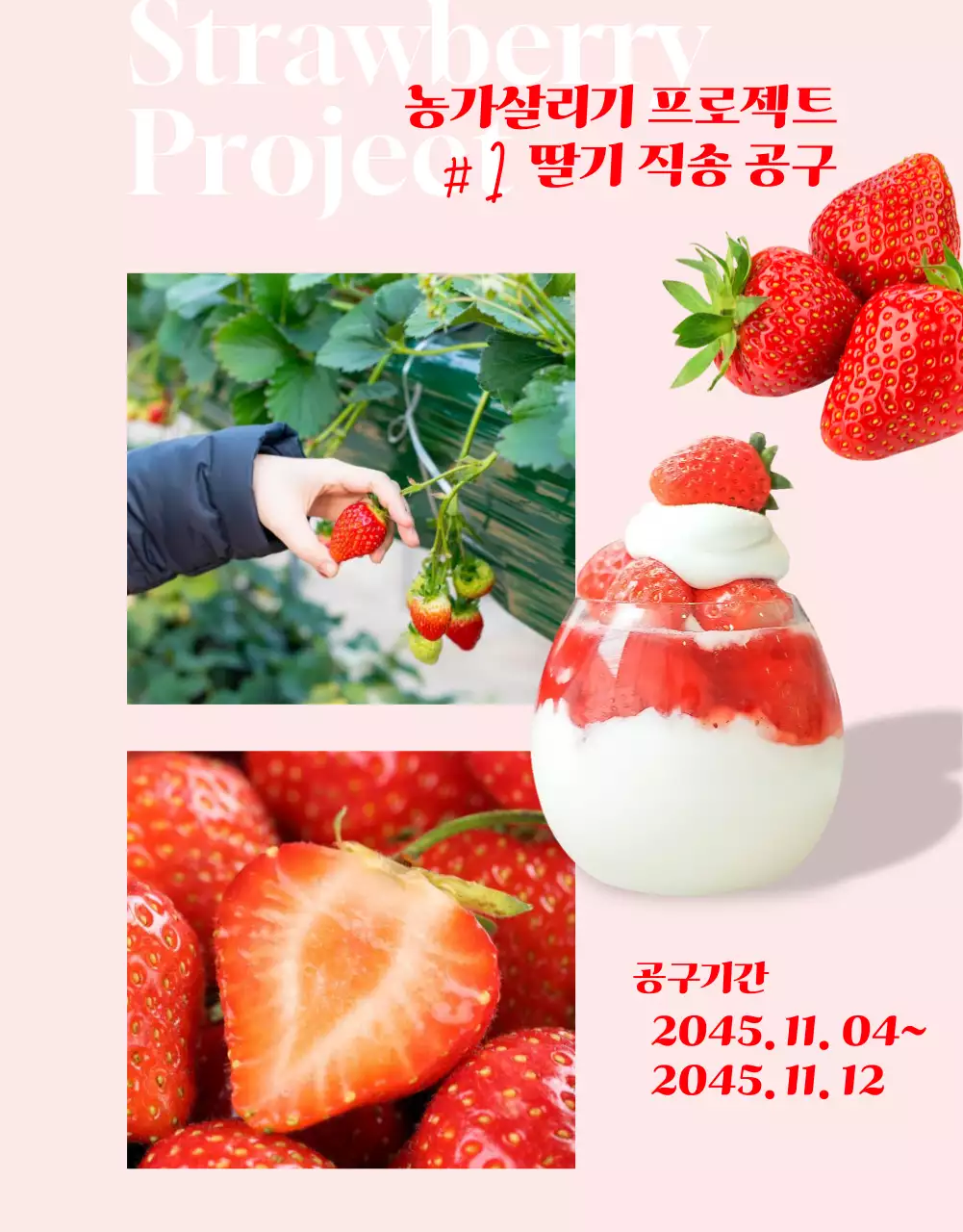 빨강의 아기자기한 딸기공구판매 홍보