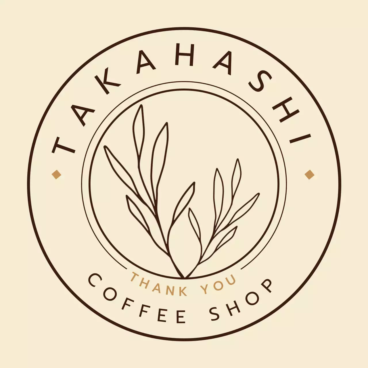 ベージュ シンプル コーヒーショップ ロゴ イラストテキスト