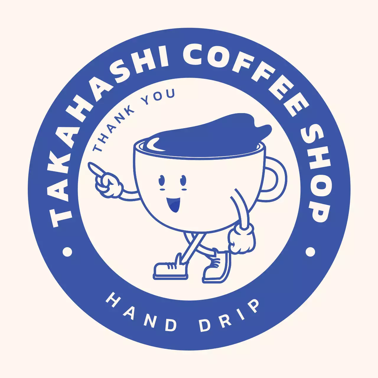 青 かわいい コーヒーショップ ロゴ キャラクター