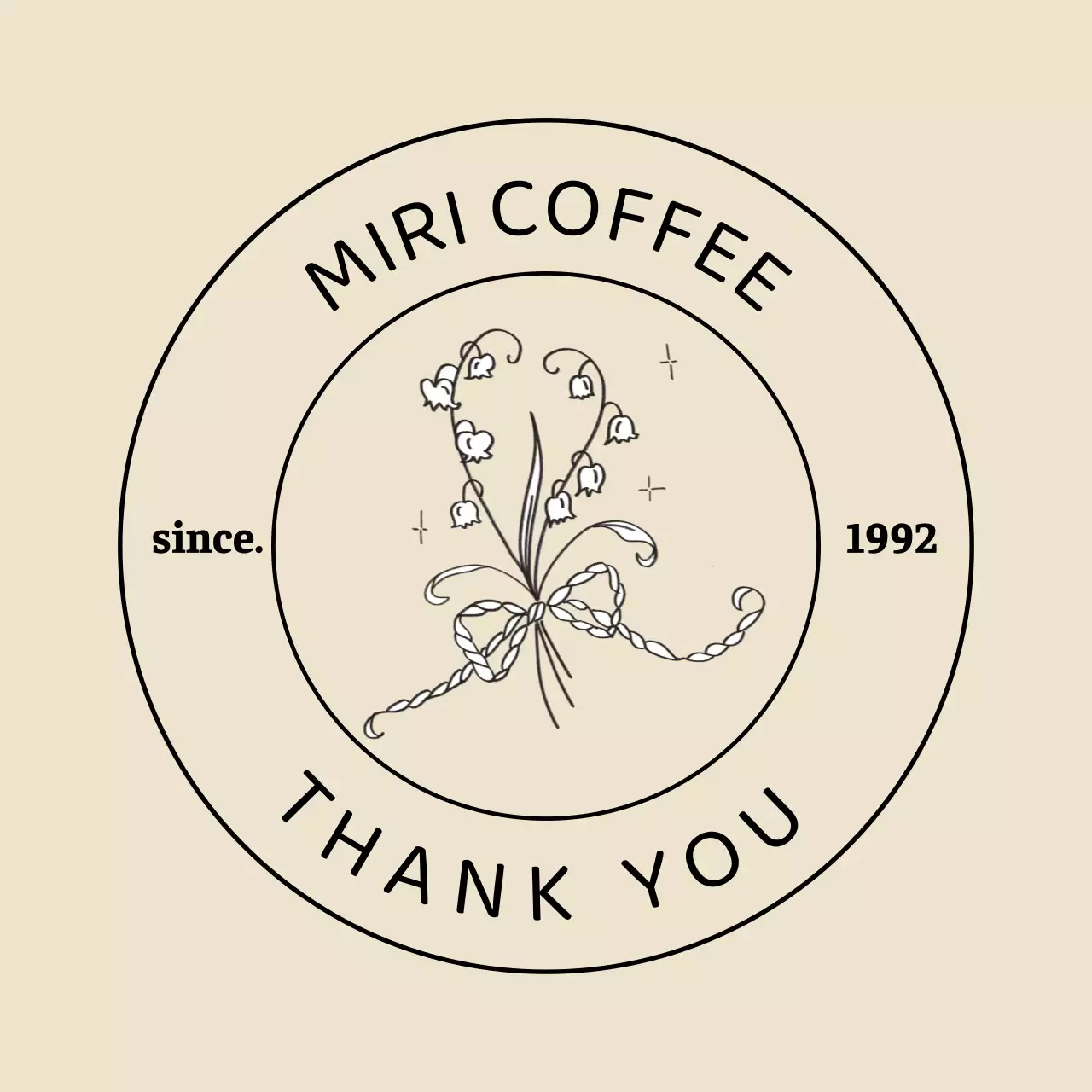 ベージュ シンプル コーヒー シール イラストテキスト