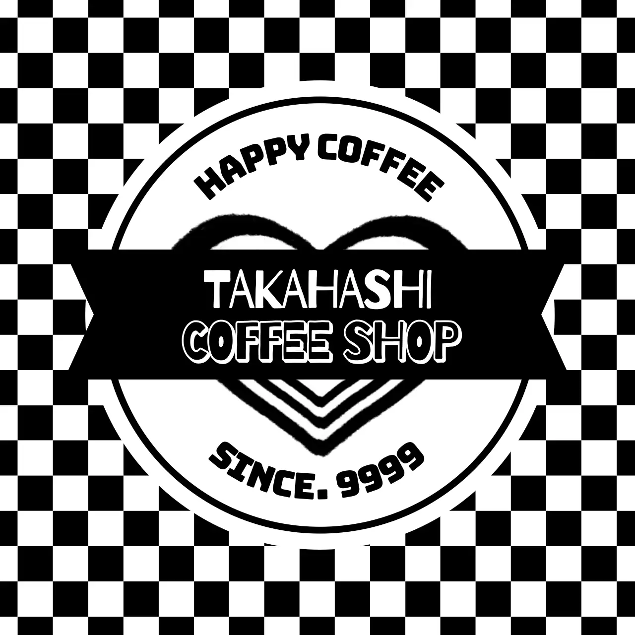 白黒 レトロ コーヒーショップ ロゴ テキスト