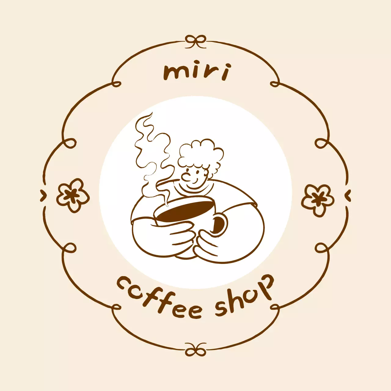 アイボリー 手書き コーヒーショップ ロゴ イラストテキスト