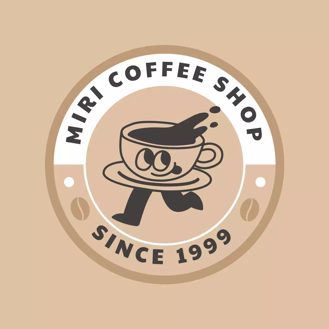 ベージュ レトロ カフェ ロゴ キャラクター