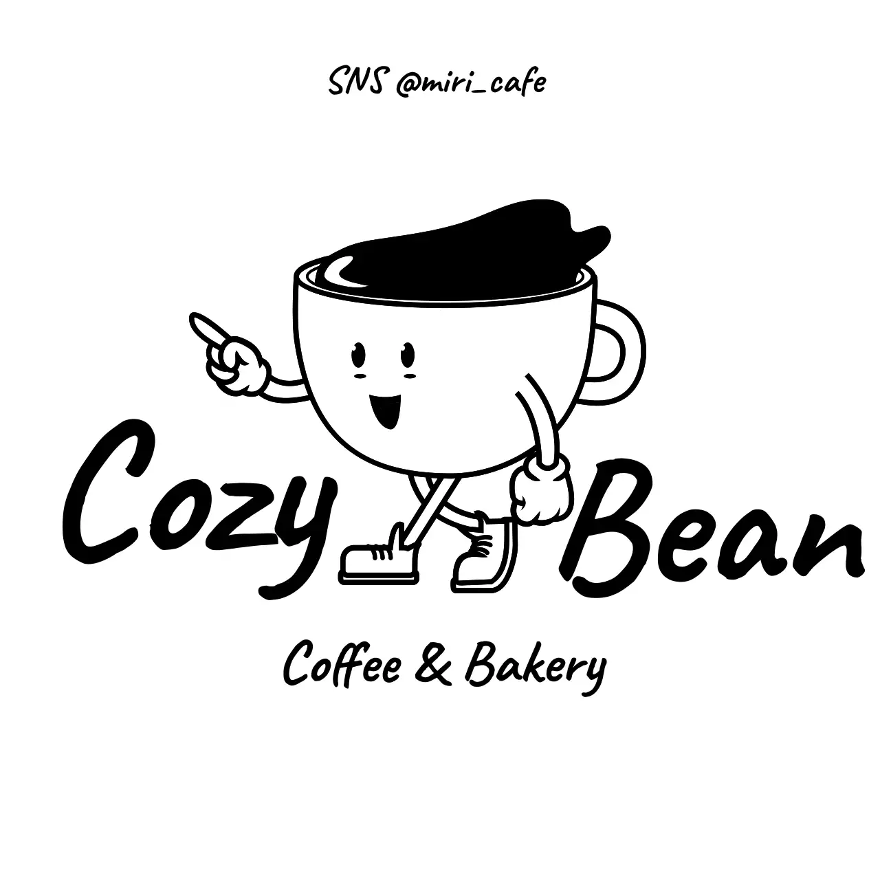 白黒 シンプル カフェ ロゴ 単色イラスト