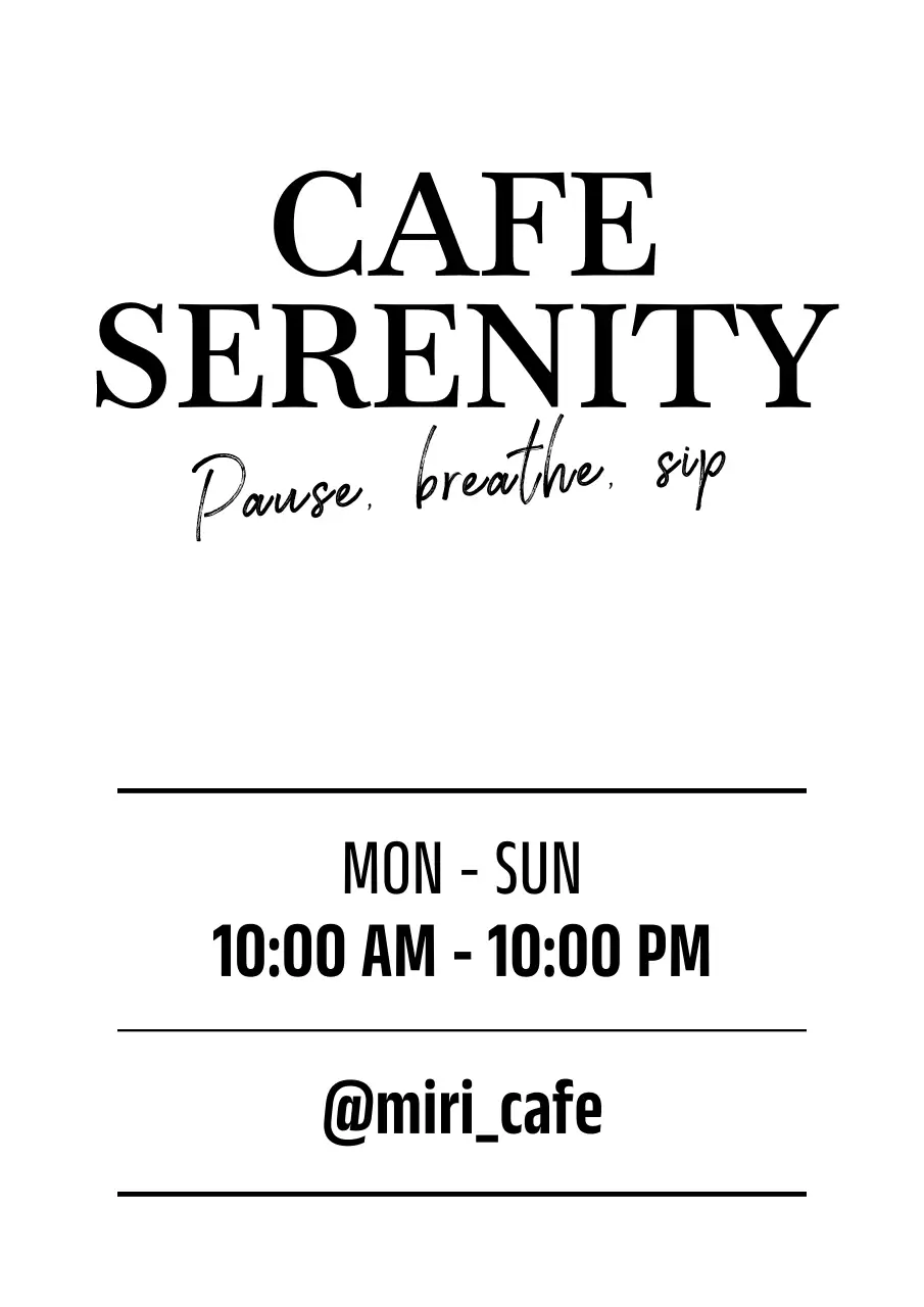 白黒 シンプル カフェ 営業時間 テキスト