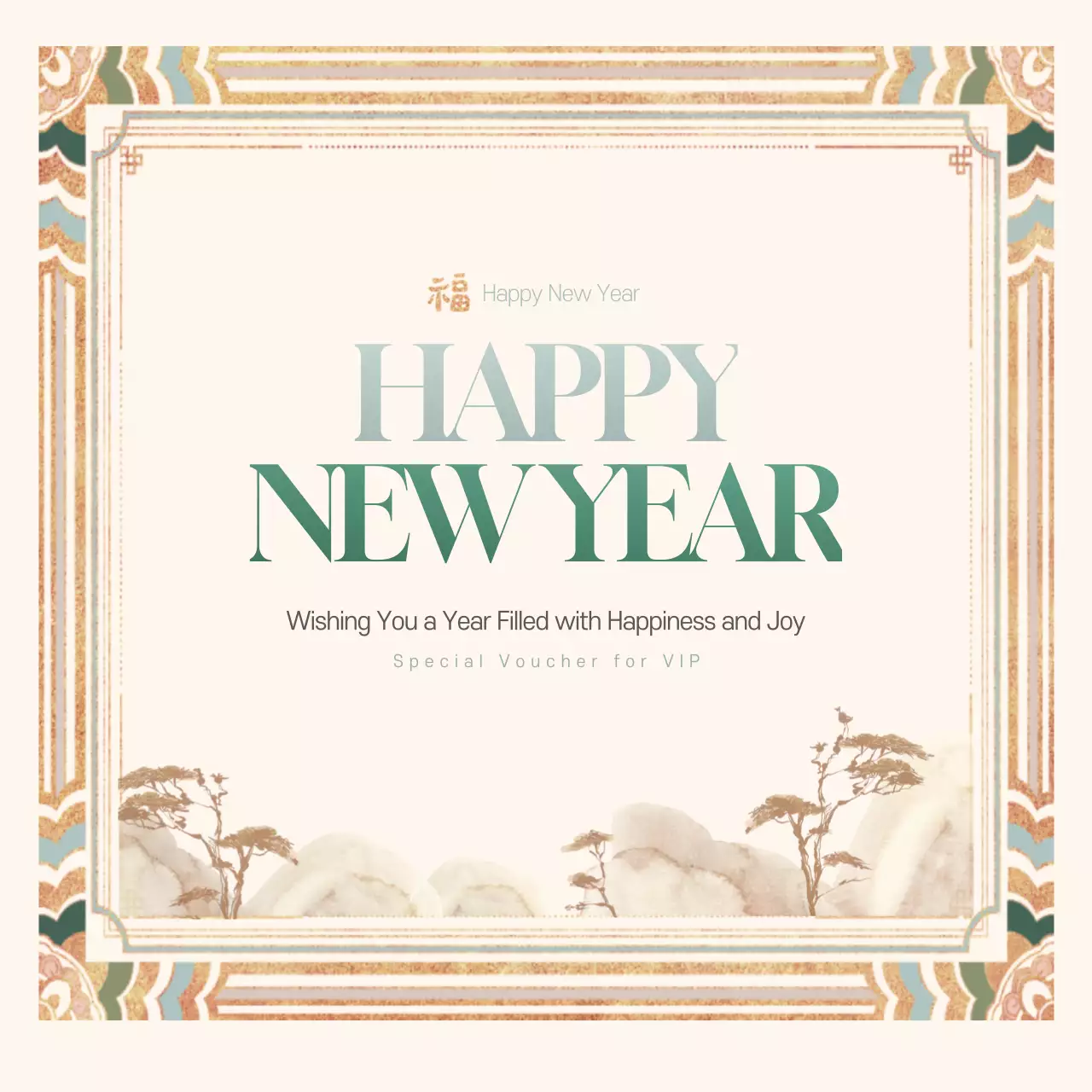 Beige Traditional New Year Card Instagram Post
