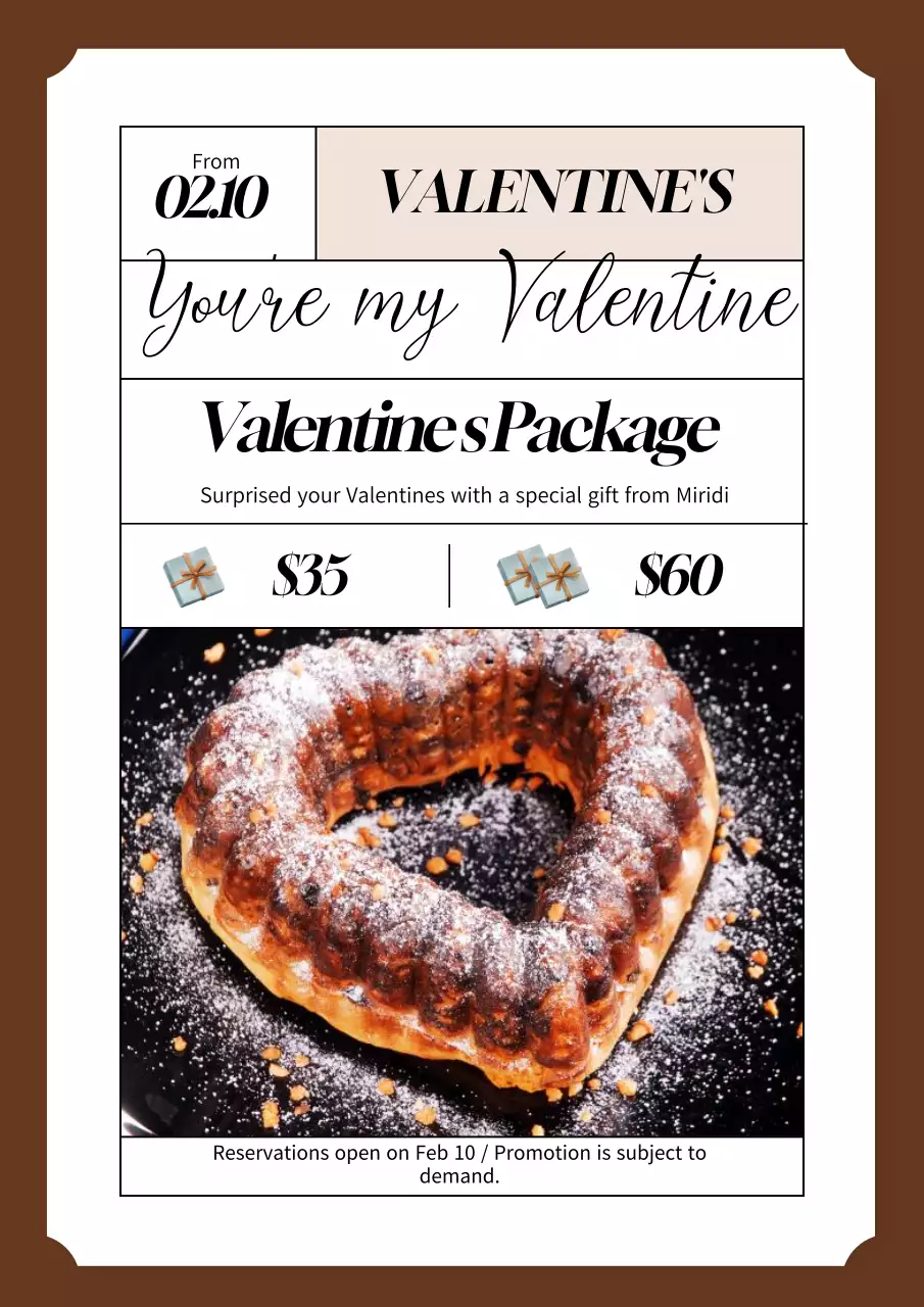 Valentine's Day dessert cafe poster in brown and beige