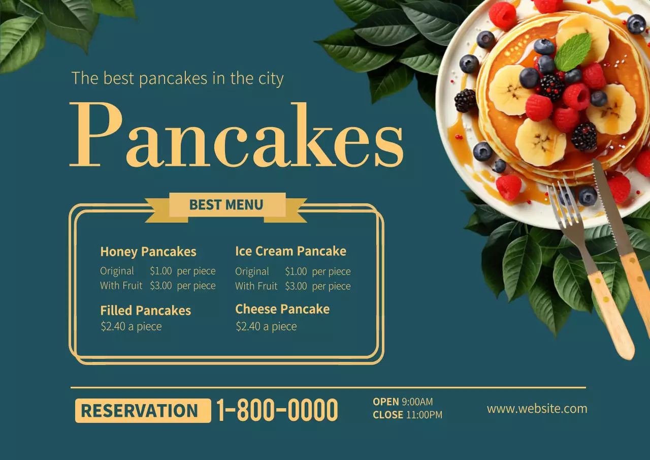 Green Modern Pancakes Menu Poster