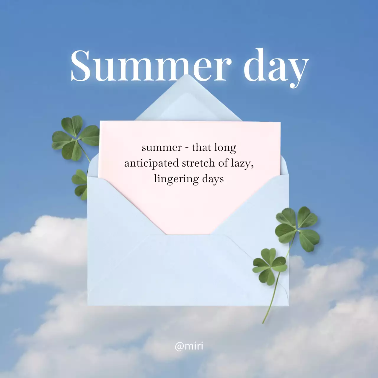 Blue Minimal Summer Greetings Card Social Media Post