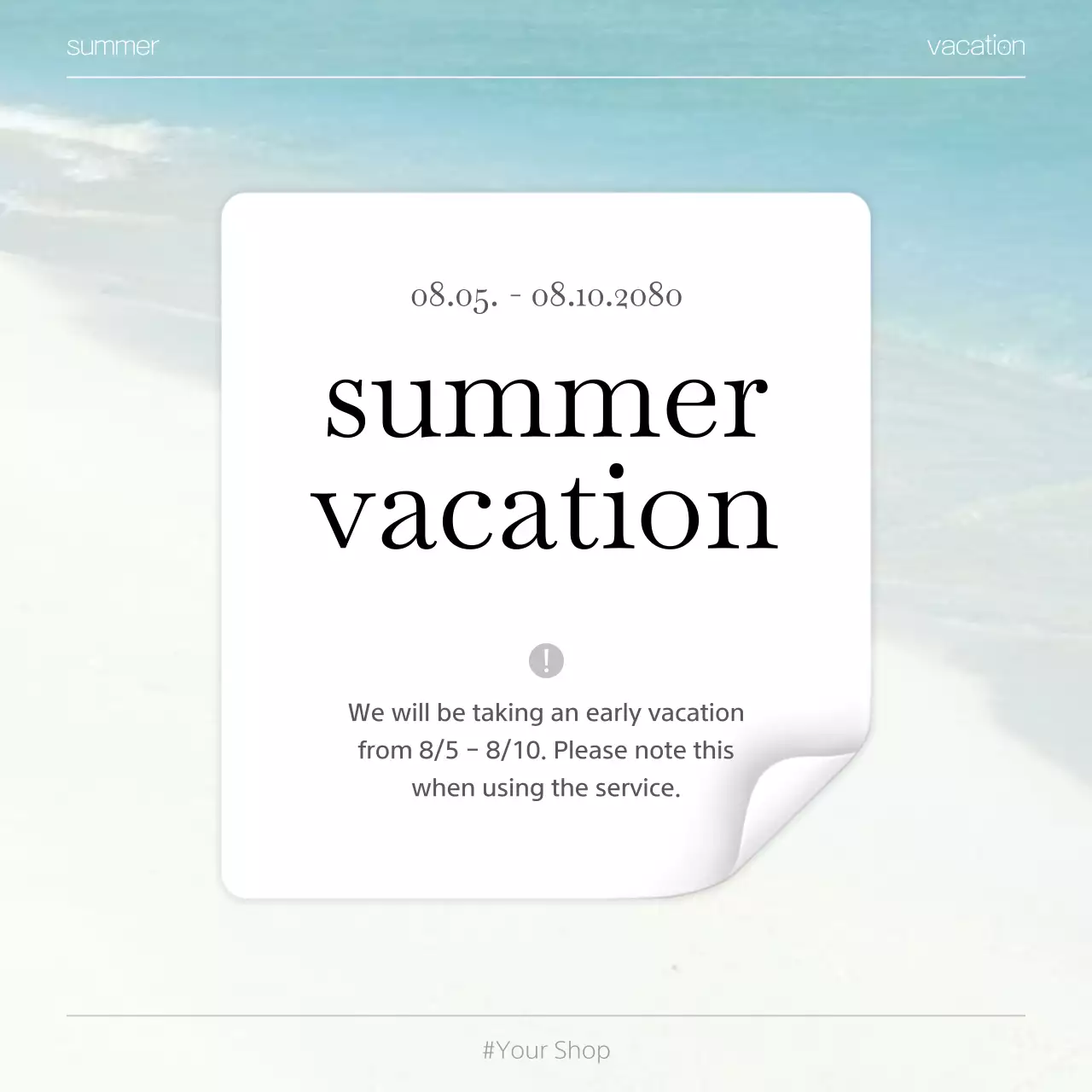 Blue Minimal Vacation Announcement Social Media Post