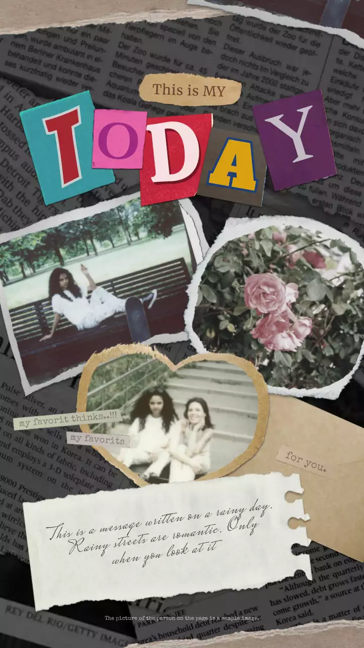 Kitschy collage stationery in beige and gray